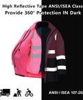 High Visibility 6 In 1 Reflective Oxford Jacket Parka Insulated ANSI Class 3 Construction Workwear contrasting pink and black