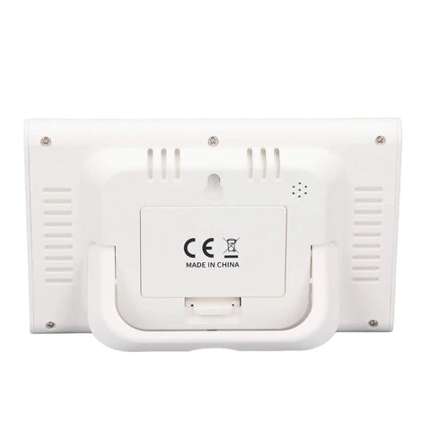 Back view of Smart Ultrasonic Water Level Sensor For Home Use Cordless Liquid Level Detector With Digital Display, showing CE mark.