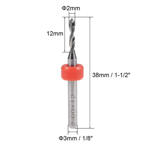 Two Millimeter Tungsten Carbide PCB Drill Bits Set Of 5, 1/8 Inch Shank Micro Drill Bits For CNC Engraving And Jewelry Making