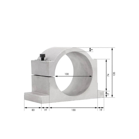 Mounting bracket for 4.5KW Water Cooled ER20 Spindle Motor D100mm with dimensions and measurements.