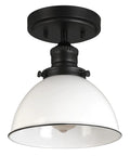 Cozy Rustic Farmhouse Ceiling Light Semi Flush Mount With Matte Black Finish And White Metal Shade Dimmable Fixture For Kitchen Hallway Or Dining Room 8x8x9 Inches showing black frame and white shade