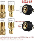 Brass pressure washer adapter set with M22-15mm male fittings and 3/8in quick-connects for 5000 PSI