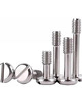 Tough Stainless Steel M8 X 20mm Captive Panel Screws With Slotted Truss Head Hex Nuts And Plain Washers Assemblies showing 5 fasteners.