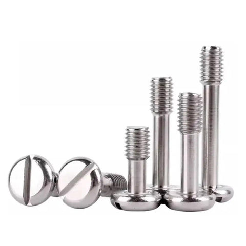 Tough Stainless Steel M8 X 20mm Captive Panel Screws With Slotted Truss Head Hex Nuts And Plain Washers Assemblies showing 5 fasteners.