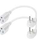 Right Angle Flat Plug Extension Cord 1 Foot 3 Prong White NEMA 5 15R Grounded SJT 16AWG Flexible Power Cable 125V 13A 1625W Ideal For Home Office Desk Behind Furniture Low Profile Plug