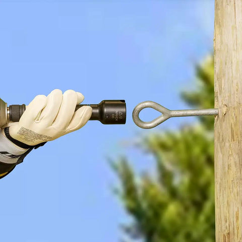 Tool using Six In One Impact Socket Set With SAE Wrench And Four Point Sockets for pole hardware loosening with gloves