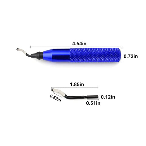 Ultimate YxGood Hand Deburring Tool Kit With 10 Extra Sharp Replaceable Blades showing blue aluminum handle and two blade sizes for precision work.