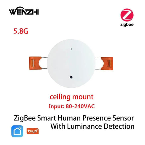 Zigbee 5.8GHz MmWave Presence Sensor With Luminance And Distance Detection, Ceiling Mount, 110 To 220V, Smart Home Hub Compatible