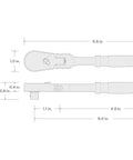 Technical diagram of 3/8 Inch Drive 6 Inch Flex Head Ratchet with Small Body Non Quick Release Built On 1/4 Inch Drive Body For Tight Spaces.