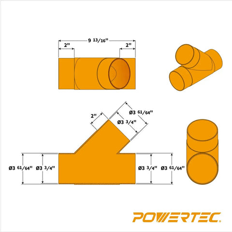 Pawertc 4 In Dust Collection Fittings Kit With Connectors Patented Blast Gates with orange angles and dimensions for woodworking tools.