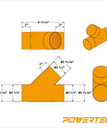 PowerTec 70519 Set Of Five 4 Inch Integrated Blast Gates With Flex Cuffs And Y Fitting For Dust Collection Systems dimensional drawing