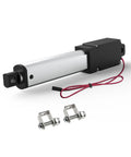 Front view of Compact 12V Linear Actuator with 1 Inch Stroke, 28 Lbs Lift, 0.6 In Sec Travel Speed, with brackets for DIY projects