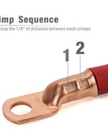 Copper wire with crimp sequence instructions for Heavy Duty Battery Cable Lug Crimping Tool For 1/0 2/0 3/0 4/0 AWG Lugs