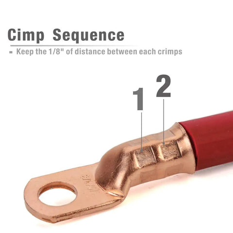 Copper wire with crimp sequence instructions for Heavy Duty Battery Cable Lug Crimping Tool For 1/0 2/0 3/0 4/0 AWG Lugs