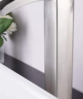 Modern Vessel Sink Faucet In Brushed Nickel Tall Waterfall Style Bathroom Mixer, side view showing brushed finish and structure.