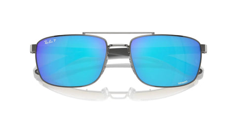 Front view of RB3737CH Chromance Sunglasses Gunmetal Frame With Chromance Green Mirrored Blue Polarized Lenses 60mm Wide Rectangular Style