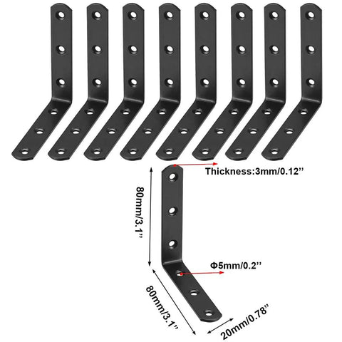 Workhorse Heavy Duty Matte Black L Brackets 20 Pack 3.1 By 3.1 Inch showcasing multiple iron right angle corner supports.