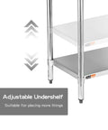 Stainless Steel Prep Table 24x36 Inches 4 Ft Heavy Duty With Undershelf For Commercial Kitchen And Home Use adjustable undershelf.