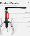 Heavy Duty Hydraulic Wheel Bearing Separator And Gear Puller Kit With Swappable Claw Heads for detailed view of piston rod and claw components.