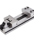 Heavy Duty Rock Solid Precision Bench Vise Built For Cnc Machining Centers And Milling Machines Featuring Dual Adjustment Screws And Heat Treated Steel, showcasing a precise jaw mechanism.