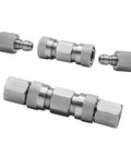 HMKUGO stainless steel paintball quick-disconnect coupling set with knurled ends, 8mm female adapters front view