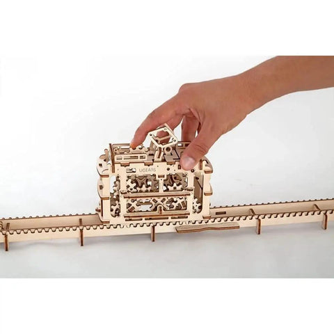 3D Mechanical Tram Kit Build Your Own Vintage Streetcar Model With Gears And Moving Parts Hands On STEM Puzzle For Adults And Teens Satisfying Build Realistic Motion And Fun To Play; wooden tram on track