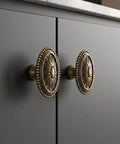 Antique Brass Floral Carved Cabinet Knobs Set For Dresser And Cabinets, Vintage Drawer Pulls For Nightstands, Zinc Alloy Installed