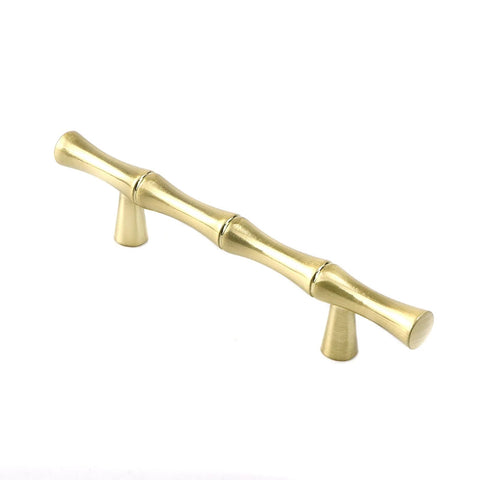 Bamboo Shape Zinc Alloy Drawer Pulls In Brushed Gold Finish 4.96 Inch Length 3 Inch Center To Center Hole Distance Solid Door Handles With Screws 2 Pack For Cabinets And Furniture Upgrades Durable And Rust Resistant