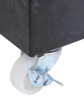 Black Granite Umbrella Base For Outdoor Patio with caster wheel, showing part of the sturdy parasol stand for easy movement.