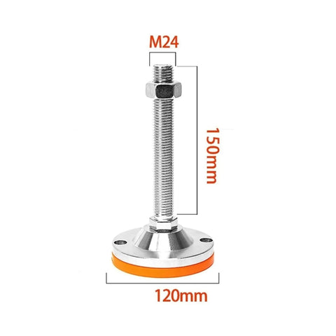 Set Of 6 Heavy Duty Adjustable Leveling Feet Built To Shut Down Floor Wobble On Furniture And Workbenches Rock Solid Non Slip Carbon Steel Screw Bases Keep Everything Locked Tight. Image showing a single leveling foot with threaded metal shank, 150mm height, and 120mm base.