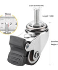 1 Inch Mini Swivel Caster Wheel with brake, M6 x 15mm threaded stem, rubber TPE for small furniture and equipment.