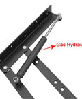 Close-up of Dope Lift Up Top Coffee Table Mechanism With Spring Assist Air Operated Convertible Desk Hardware Hinge Bracket.