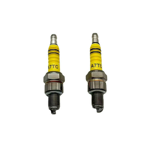 Two A7TC spark plugs from GY6 6-Pin AC CDI Box With Ignition Coil And A7TC Spark Plugs For 50cc 80cc 125cc 150cc Scooters ATVs Go Karts