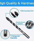 Masonry drill bit with triangular handle and carbide tip, black finish.