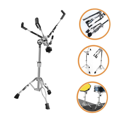 Rock Solid Heavy Duty Snare Drum Stand Adjustable Portable Alloy Rack With Quick Release Storage Shelf For Gig Ready Bands Weekend Sessions And Tour Grade Stages with extended arms.