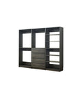 Wood Freestanding Closet System Gray Finish Modular Storage Organizer Five Piece Set showing adjustable shelves and drawers.