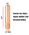 Gasless MIG Welder Nozzle Kit With Diffusers And 0.030 Contact Tips For Flux Core Use Replacement Nozzle 226190 Diffuser 169-716 Compatible With Miller Millermatic Welder 135 140 175 211 Gun M10/M15 Hobart Handler 0.030 contact tip, 1/4 inch