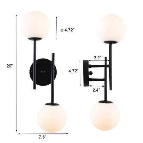 Two Light Modern Matte Black Vanity Lights With White Globe Glass Shades Industrial Farmhouse Wall Lamp For Bedroom Living Room Kitchen And Bathroom Options