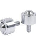 Heavy Duty Ball Transfer Plates For Smooth Equipment Movement Industrial Grade Roller Bearings 5/8 Inch Thread Stem Steel Construction High Capacity Caster Wheels with shiny steel finish.