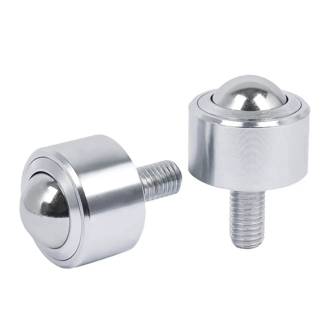 Heavy Duty Ball Transfer Plates For Smooth Equipment Movement Industrial Grade Roller Bearings 5/8 Inch Thread Stem Steel Construction High Capacity Caster Wheels with shiny steel finish.