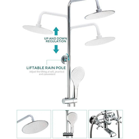 UMJIGF 8 Inches Shower System Brass Chrome Shower Faucet Set Wall Mounted Multi-Functional Bathroom Shower Combo Set with Shower Head and Handheld Shower with Liftable Rain Pole.