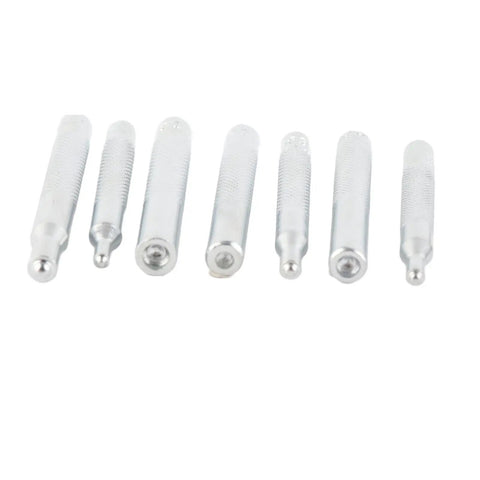 11 Piece Leather Craft Snap Fastener Tools Kit For DIY Projects, Pro Grade Steel Rivet Punch And Hole Punch 2.5mm And 3mm, Heavy Duty Set For Quick Clean Accurate Fasteners; silver steel punches shown