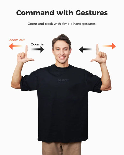 User demonstrating gesture control for Badass 4k Streaming Webcam For Pc Gaming Featuring Smart Ai Auto Tracking And Rock Solid PTZ Motion Control.