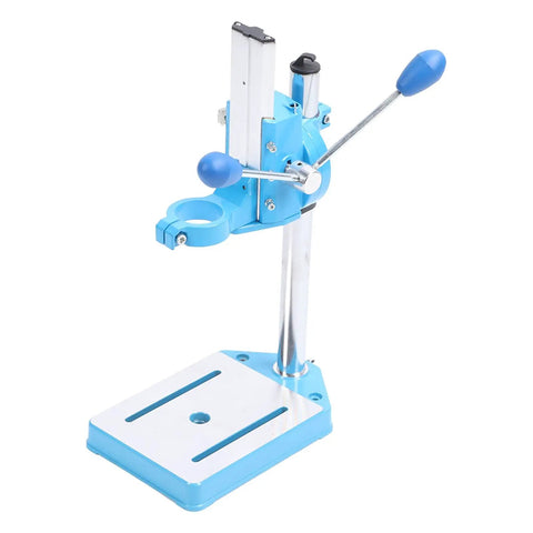 Heavy Duty Electric Drill Stand Precision Machined Rotatable Mini Drill Press For Wood Plastic 40cm aluminum base with blue handle.
