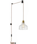 Fang Yan Mei Plug in Pendant Light with clear fluted glass shade and adjustable plug in cord, ideal for kitchen island, bedroom, dining room.