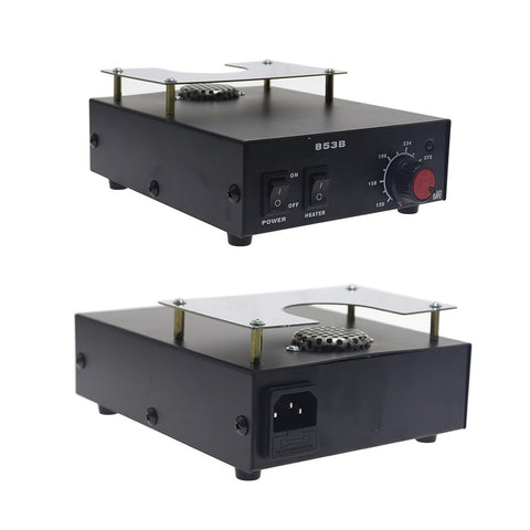 Side view of 540W Hot Plate Heat Station for BGA rework with temperature sensor and control knobs, black metal finish.