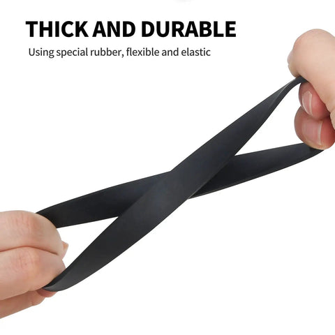 Close-up of Two Pack Replacement Vacuum Belts 562932001 for WindTunnel Upright Vacuums, showing flexible rubber material in hand.