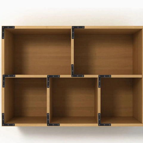 Built To Last Heavy Duty Dark Steel L Shaped Corner Brackets With Pre Drilled Holes on wooden shelves, 30 pack