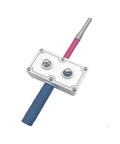 Professional Drill Powered Wire Puller And Feeder Tool Electrician Conduit Cabling Machine with a blue grip handle and pink wire.
