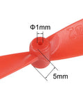 Close-up of red 55mm RC propeller hub showing 5mm and 1mm dimensions for 55mm RC Propellers Set 2-Vane CW CCW Black Red For Micro Drones And Mini Quadcopters, 16 Propellers Total, Plug-And-Play 8 CW And 8 CCW, High-Quality ABS, Balanced Spin, Easy Install, Durable Prop Blades.